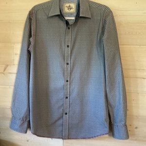 Age of Wisdom Man’s long sleeve casual shirt. Red, navy and white. Size medium.